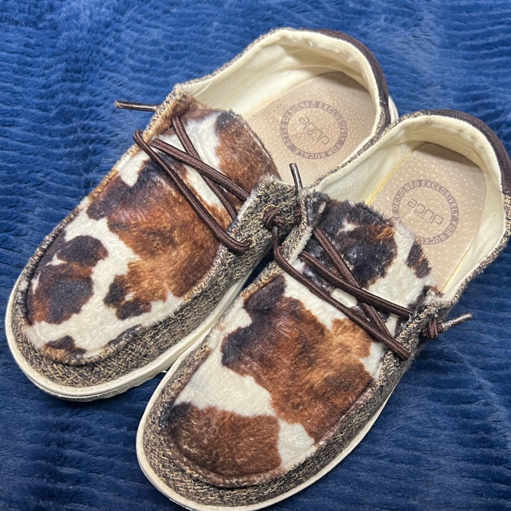 Women’s size 6 Cow Print Hey Dude’s